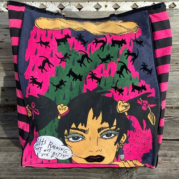 Betsey Johnson Betseyville "It's Raining Get Wet" Tote Bag Purse - Picture 9 of 10